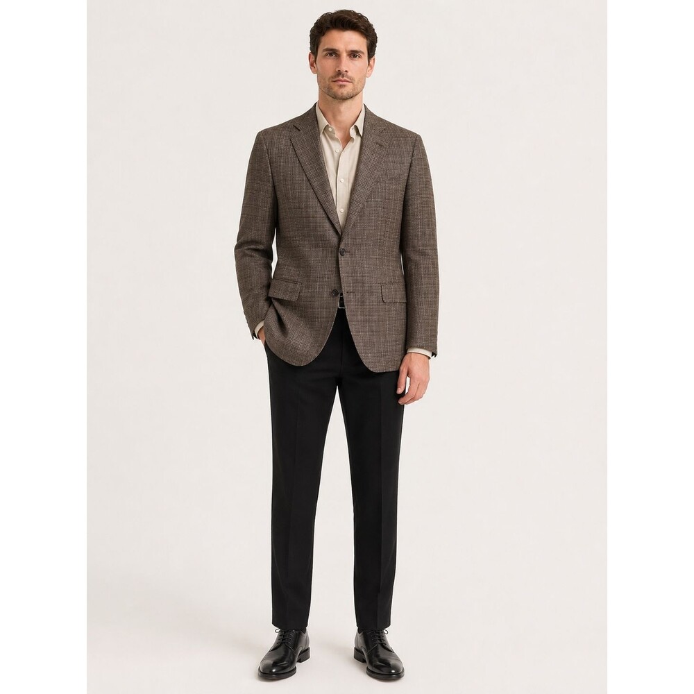 Emporio Armani G Line Men’s Wool Plaid Blazer Brown EU 48 US 48